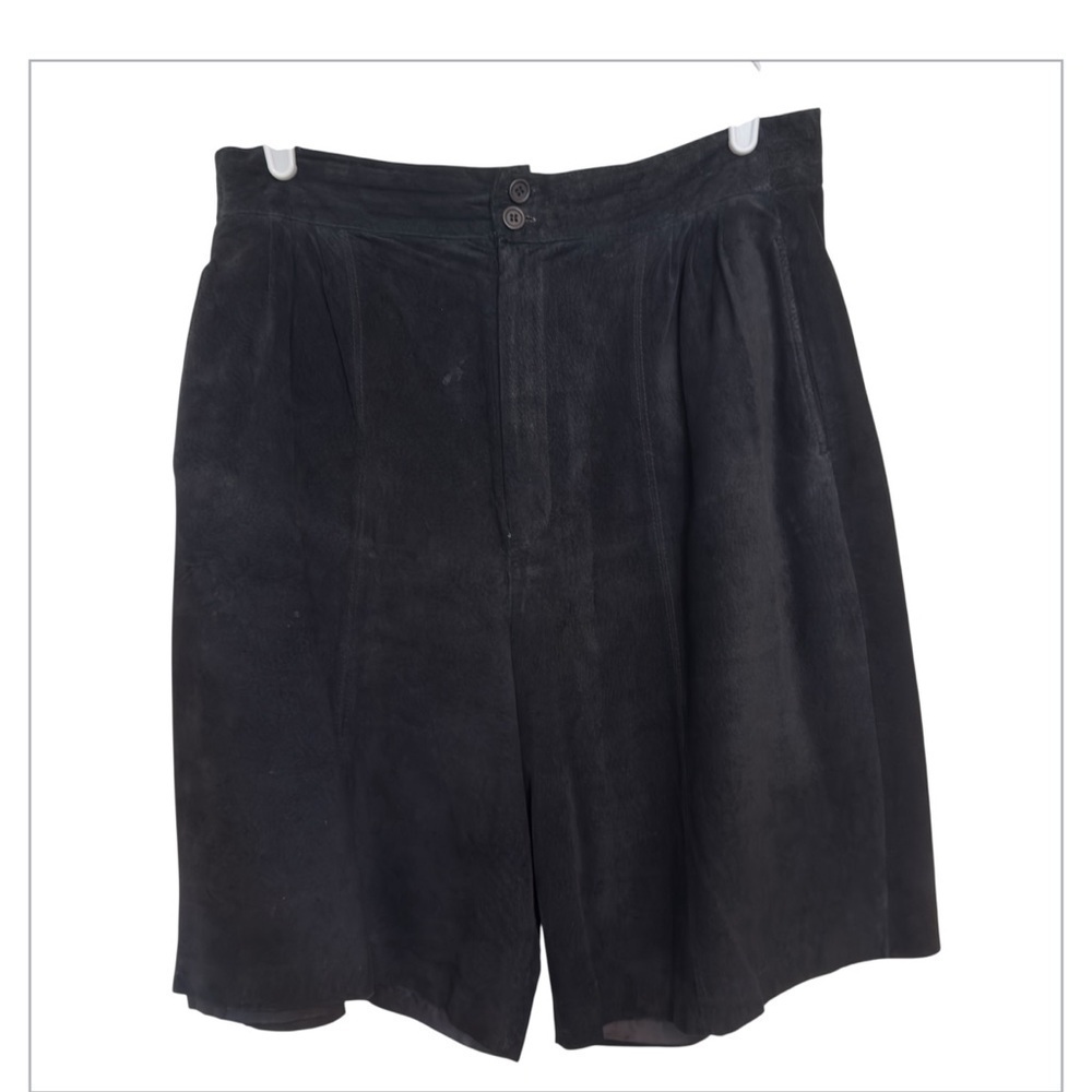 Vintage Adam Douglas 100% Leather Suede Pleated Shorts – Black - size 10/12